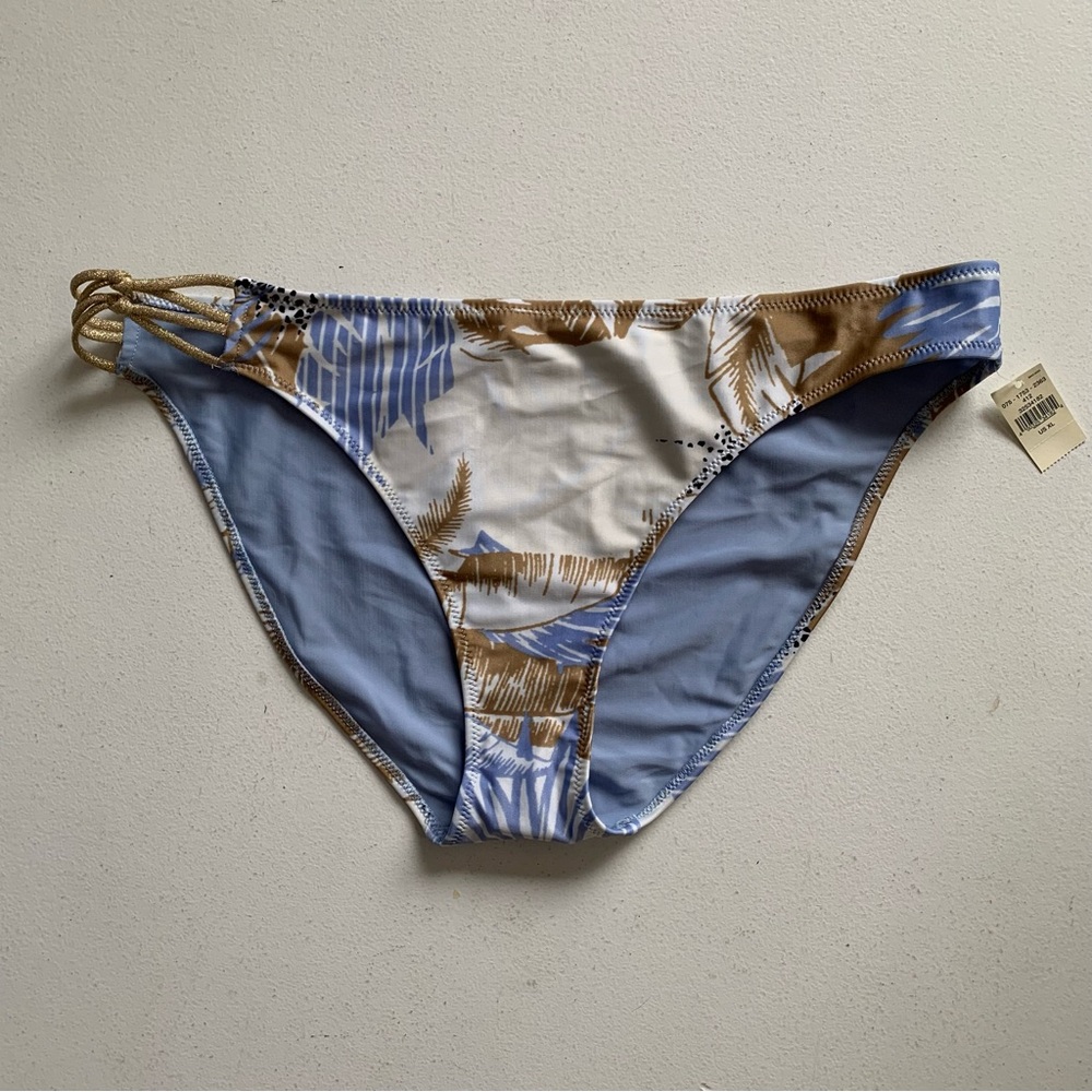 Aerie Size XL Tropical Print Bikini Bottom Gold Tan Blue NWT Beach Swimwear